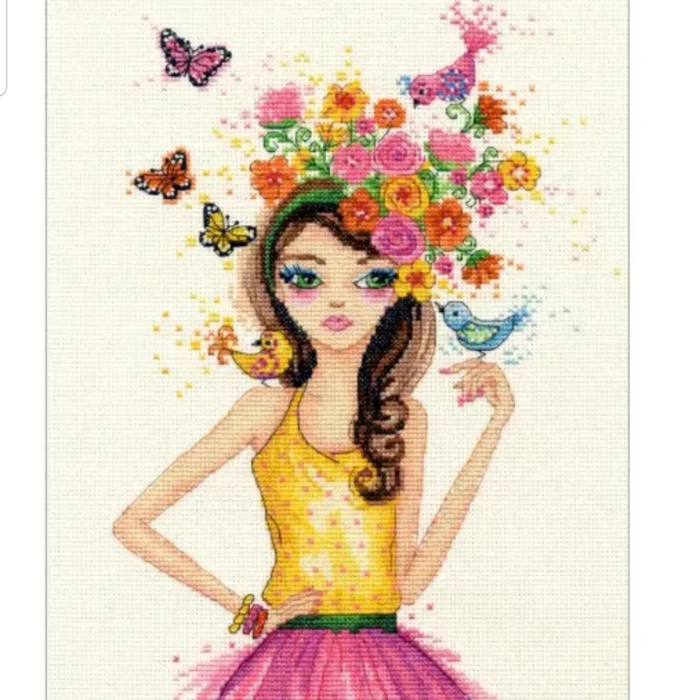 Dimensions Spring Time Counted Cross Stitch Kit Flowers Birds Butterflies